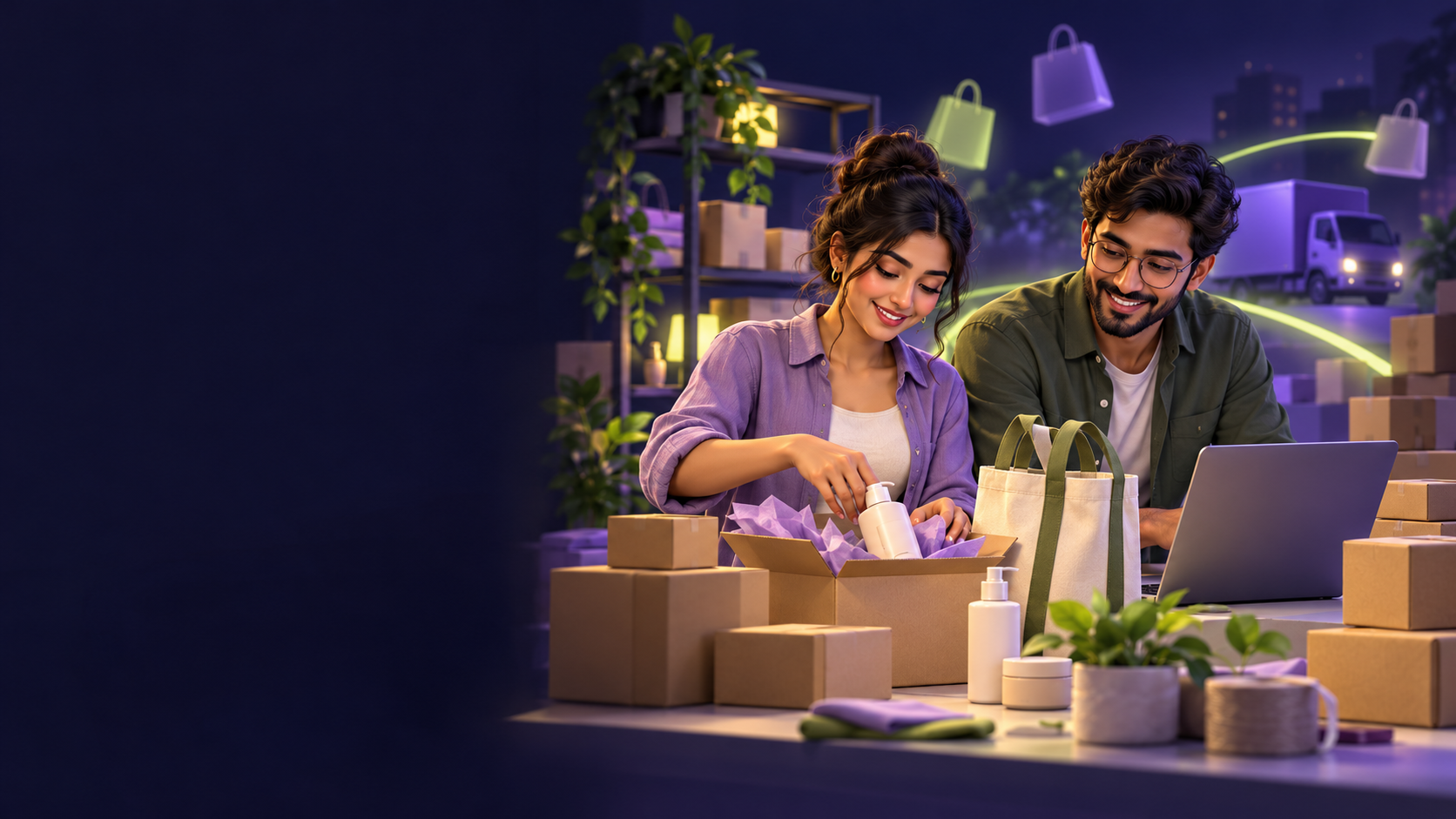 Fictional illustrated entrepreneurs preparing products